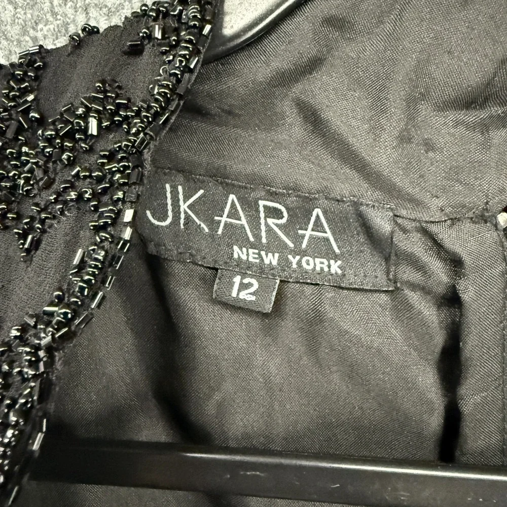 J Kara Beaded Dress Womens 12 Black Sleeveless Midi Bodice Evening Gown Formal